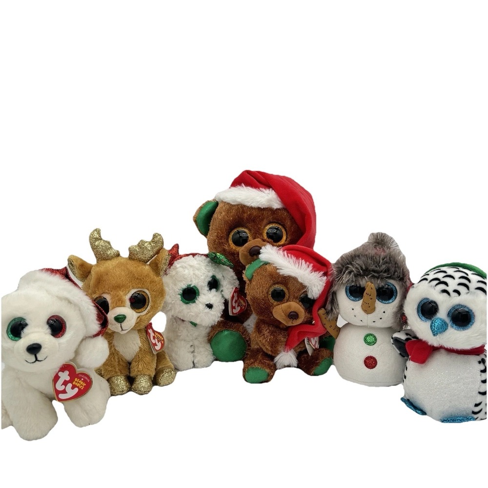 Ty‎ Beanie Boos Christmas Lot 7pc Nicholas Nestor Glitzy Oslo Sugar Buttons NWT